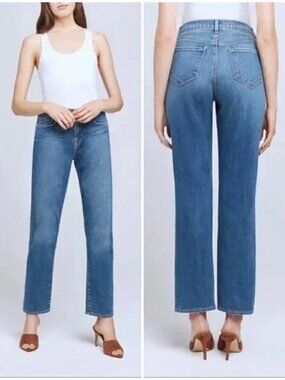 L'AGENCE Shane Blue Mid Rise Slouchy Denim Straight Leg Jeans 31 Short Petite